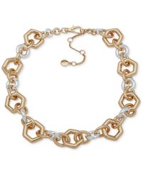 DKNY - Two-tone Circle & Hexagon Link Collar Necklace - Lyst