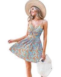CUPSHE - Paisley Floral Print Cutout Mini Beach Dress - Lyst