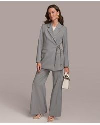 Donna Karan - Pinstripe Tie Waist Blazer Wide Leg Pants - Lyst