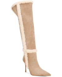 LONDON RAG Jenah Pointed Toe Stiletto Heel Faux Shearling Trim Boots in ...