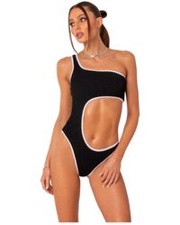 Edikted - Contrast Binding One Shoulder Cutout One Piece Swimsuit - Lyst