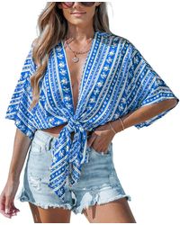 CUPSHE - Red Open Front Tie-waist Boho Cover-up Top - Lyst