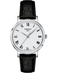 Tissot - Swiss Everytime Black Leather Strap Watch 34mm - Lyst