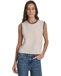 DKNY - Whipstitch Trim Crewneck Sleeveless Sweater - Lyst