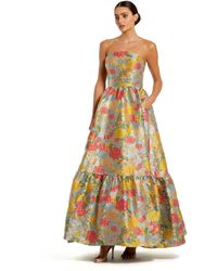 Mac Duggal - Strapless Brocade Floral Gown With Ruffle Hem - Lyst