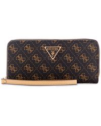 Guess - Laurel Large Zip Around Wallet Brown Logo One Size - Lyst