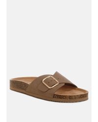 London Rag Slides LONDON RAG Aranda Buckled Slide-on Sandals in Brown | Lyst