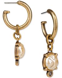 Patricia Nash - Gold-tone Pave & Imitation Pearl Charm Hoop Earrings - Lyst