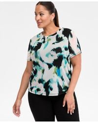 INC International Concepts - Plus Size Printed Mesh Short-sleeve Top - Lyst
