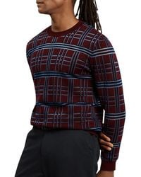 Ted Baker - Eatton Merino-blend Long-sleeve Check-stitch Crew Neck Sweater - Lyst