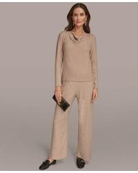 Donna Karan - Lurex Rib Cowl Neck Long Sleeve Top Wide Leg Pull On Pants - Lyst