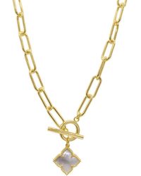 Adornia - 19" Paper Clip Chain toggle 14k Gold Plated Flower Imitation Mother Of Pearl Necklace - Lyst