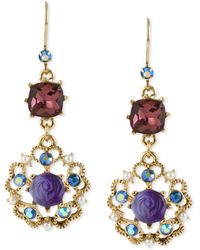 Betsey Johnson Antique Gold-tone Flower Medallion Crystal Drop Earrings - Multicolour