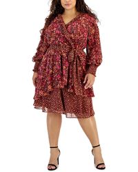Tahari - Plus Size Mixed-print Faux-wrap Ruffled Dress - Lyst