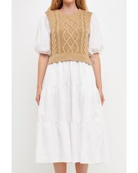 English Factory - Mixed Media Cable Knit Down Midi Dress - Lyst