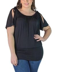 24seven Comfort Apparel - Plus Size Short Sleeve Split Shoulder Top - Lyst