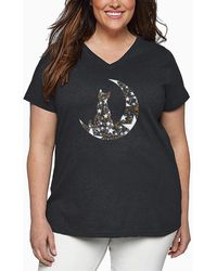 LA Pop Art - Plus Size Cat Sitting On Moon Word Art V-neck T-shirt - Lyst