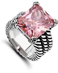 Macy's - 18.0 Cttw 12x15mm Pink Emerald Cut Cubic Zirconia Center Stone On Triple 3mm Lt Oxidized Twist Rope Band Statement Ring - Lyst