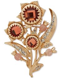 Anne Klein - Gold-tone Pave & Stone Flower Bouquet Pin - Lyst