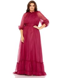 Mac Duggal - Plus Size High Neck Puff Sleeve Tiered A Line Gown - Lyst