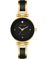 Anne Klein - Quartz Round Black Dial Gold-tone Black Bangle Watch 28mm X 34mm - Lyst