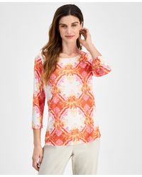 Macy's - Jm Collection Printed Jacquard 3/4-sleeve Top - Lyst