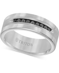 Triton Men's Tungsten And Sterling Silver Ring, Channel-set Black Diamond Accent Wedding Band - Metallic