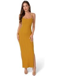 Bebe - Ribbed Knit Square Neck Bodycon Side-slit Maxi Dress - Lyst