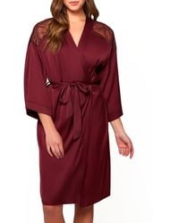 iCollection - Forrest Stretch Satin And Lace Short Robe - Lyst