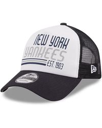 KTZ - White/navy New York Yankees Stacked A-frame Trucker 9forty Adjustable Hat - Lyst