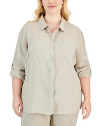 Charter Club - Plus Size 100% Linen Roll-tab Shirt - Lyst