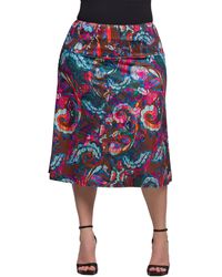 24seven Comfort Apparel - Plus Size Print Comfortable Elastic Waist Knee Length Skirt - Lyst