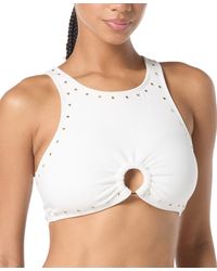 Michael Kors - Michael Crepe Front-ring Studded Bikini Top - Lyst