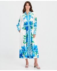 Tahari - Printed Tie-waist Button-down Maxi Dress - Lyst