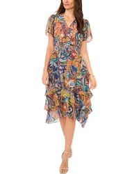 Vince Camuto - Printed Tiered Smocked-waist Dress - Lyst