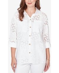 Ruby Rd. - Petite Patchwork Eyelet Roll-tab-sleeve Top - Lyst