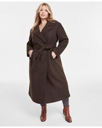 DKNY - Plus Size Notched-collar Double-breasted Wrap Coat - Lyst