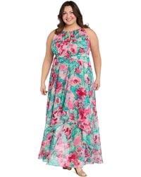 R & M Richards - Plus Size Printed Overlay-skirt Maxi Dress - Lyst