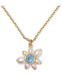 Kate Spade - Gold-tone Cubic Zirconia & Imitation Pearl Flower Pendant Necklace - Lyst