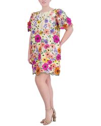 Eliza J - Plus Size 3d Embroidered-florals Puff-sleeve Dress - Lyst
