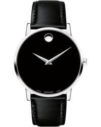 Movado - Swiss Museum Classic Black Leather Strap Watch 40mm - Lyst