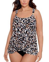 Miraclesuit - Plus Size Dazzle Printed Tankini Top Solid Swim Bottoms - Lyst