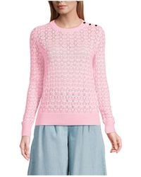 Lands' End - Cotton Viscose Button Shoulder Modern Crew Sweater - Lyst