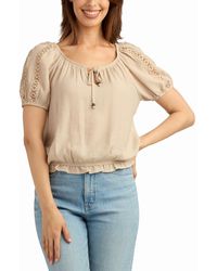 Bcx - Texture Gauze Peasant Scoop Neck Top - Lyst