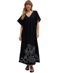Raffya - Candy Tabard Embroidered Hem Midi Dress - Lyst