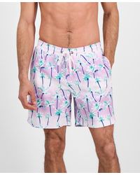 Club Room - Aqua Palm Tree Drawstring 7" Swim Trunks - Lyst