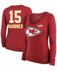 Majestic - Threads Patrick Mahomes Kansas City Chiefs Super Bowl Lviii Scoop Name And Number Tri-blend Long Sleeve T-shirt - Lyst