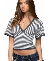 Edikted - Primrosa Striped V Neck Flutter Top - Lyst