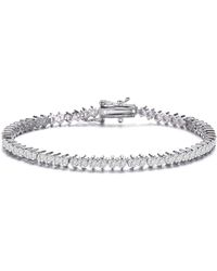 Genevive Jewelry - Sterling White Gold Plated Clear Round Cubic Zirconia Tennis Bracelet - Lyst