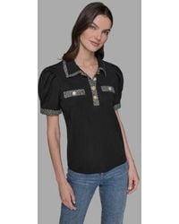 Karl Lagerfeld - Short Sleeve Tweed Trim Knit Top P Xs Xl - Lyst